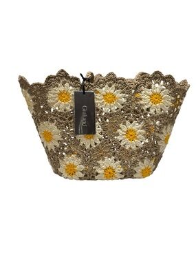 NWT Giuliano Crochet Daisy Tote Bag Tan Yellow Boho Beach Festival Summer